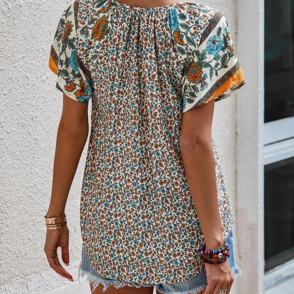 05 Boho floral Print Cottagecore blouse - Picture 9 of 11